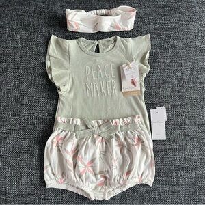 NWT Jessica Simpson Luxe Collection Sage Tropical 3 Piece Set Size 24 Months